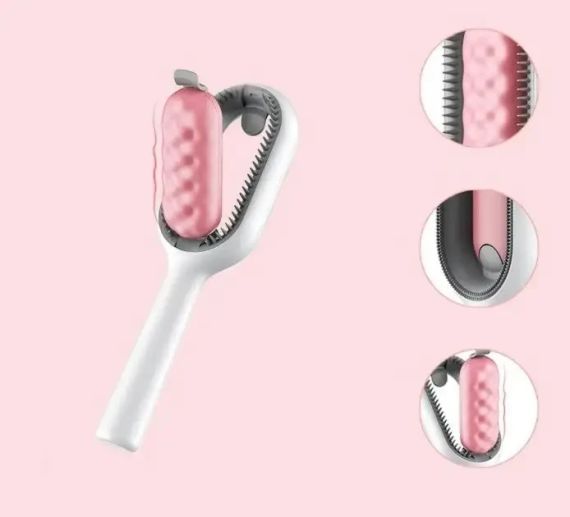 Щетка для вычесывания шерсти домашних животных 4 в 1 Pet Cleaning Comb с массажем и чисткой вещей Pink W28 | Зображення 5