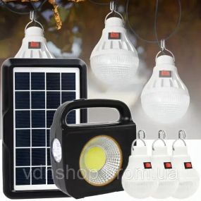 Набір із сонячною панеллю з ліхтариком та 3 лампочками, модель CC022-1, 100 Вт