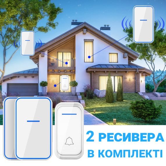 Бездротовий дверний дзвінок Digital Lion WDB-02-2 з 2-ма приймачами, 38 мелодій, до 300 м, Білий | Зображення 2