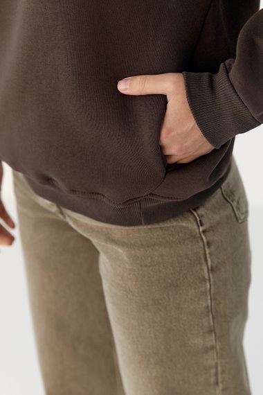 Тепле однотонне худі - темно-коричневий цвет, S (є розміри) | Зображення 3