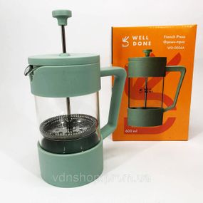 Стильный стеклянный заварочный чайник Well Done WD-8056A 600 мл, Ручной френч прес для чая AT-70