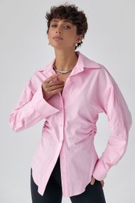 Класична однотонна сорочка з драпіруванням - рожевий цвет, ONE SIZE (є розміри)