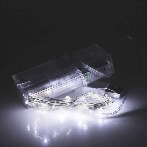Гирлянды 100LED,1 режим,10 метров,прозрачная изоляция,питание от 3*АА,White,ОЕМ