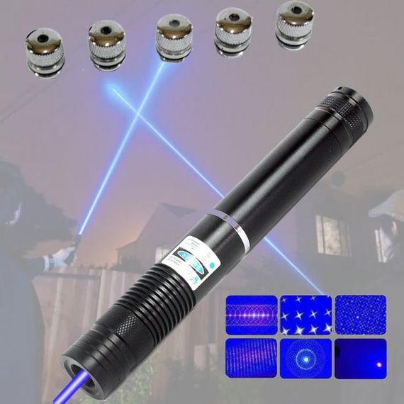 Лазерна указка (лазерний вказівник) 10000МВт синя з насадками Laser Blue YXB 008 | Зображення 4