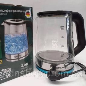 Чайник электрический стеклянный электрочайник с LED подсветкой Rainberg RB-2262 2л 2200Вт PZ-62