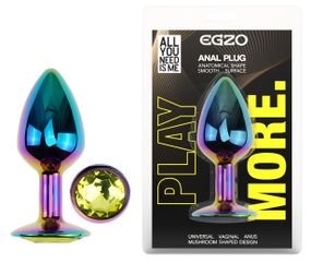 Анальная пробка с кристаллом EGZO - Multicolor Round Plug Lime size S Sex Aura