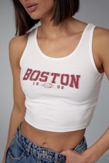 Майка в рубчик с принтом Boston - красный цвет, M (есть размеры) | Зображення 3