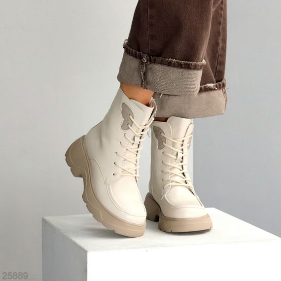 Бежеві зимові високі черевики натуральна шкіра доступна ціна | Зображення 4