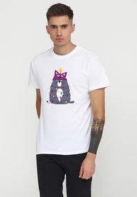 Футболка чоловіча біла з принтом "Сірий кіт", 2XL
