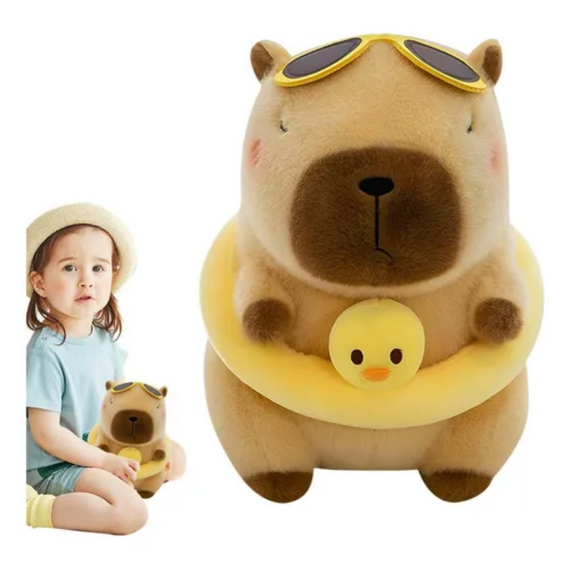 Плюшева капібара з надувним кругом-качкою 39.5 см антистрес і декор кімнати | Зображення 2