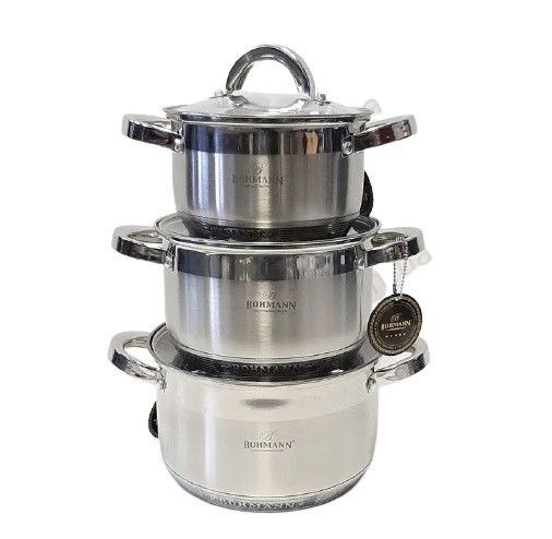 Универсальный набор кастрюль с крышками Bohmann BH-0714 из нержавеющей стали 6 предметов