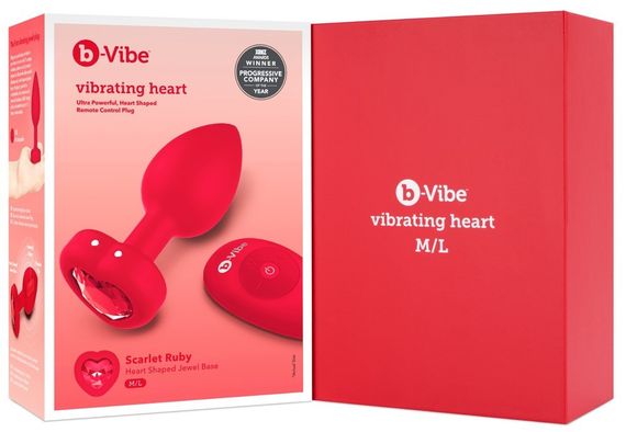 Анальная пробка с вибрацией и пультом управления B-Vibe Vibrating Heart Plug M/L Red sexstyle | Зображення 9
