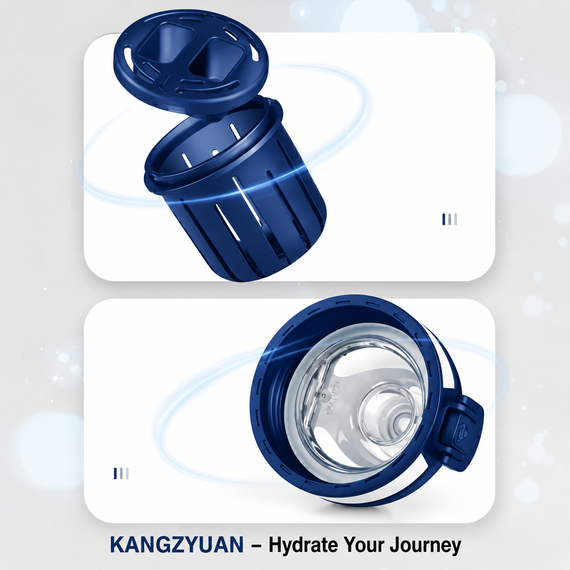 Спортивная бутылка KANGZYUAN 1000 мл (1 л) - Синяя Tritan BPA-free, ударопрочная эко-бутылка с фильтром и ремешком | Зображення 1