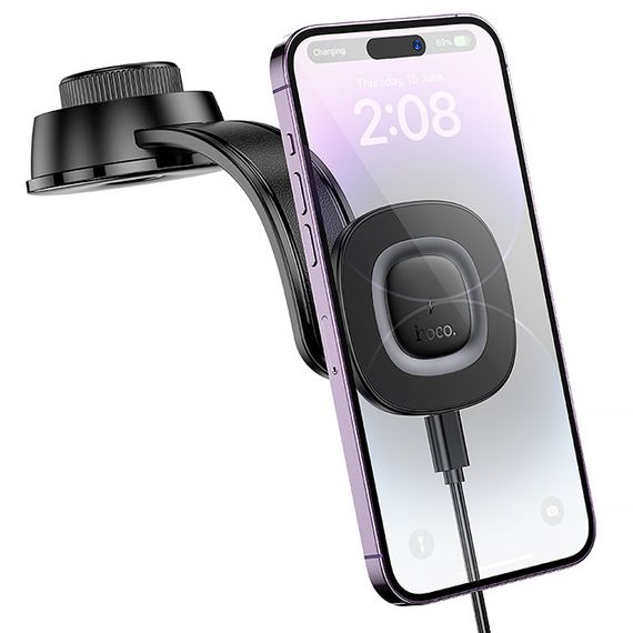 Автотримач з БЗП Hoco HW31 Crown Magnetic Wireless Charging 15W Black / Metal gray | Зображення 2