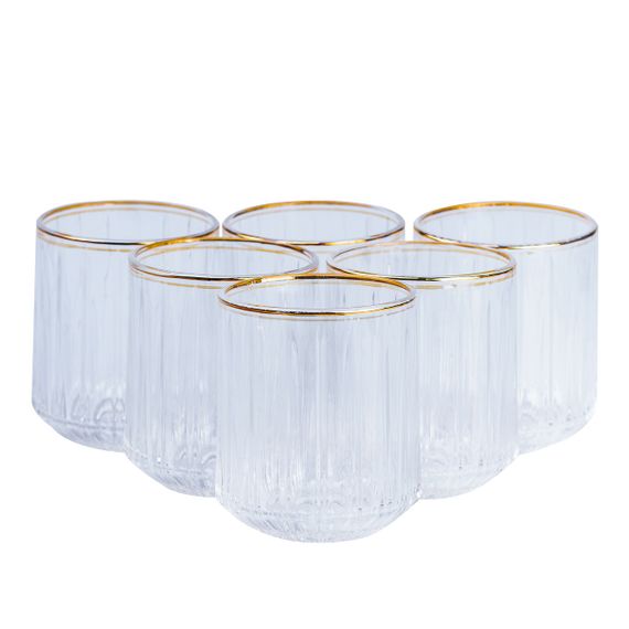 Набор стаканов стеклянных 6 штук по 315 мл прозрачный с золотым ободком HP553
