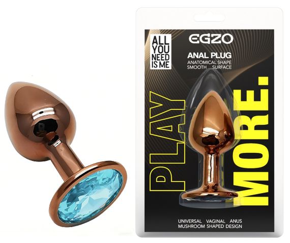 Анальная пробка с кристаллом EGZO - Dark Gold Round Plug Aqua, size S sexstyle