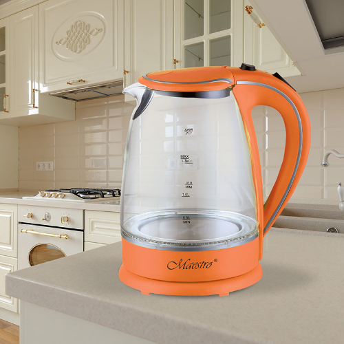 Електрочайник 1,7л 1850-2200W скло (диск) помаранч MR-064-ORANGE Maestro | Зображення 3