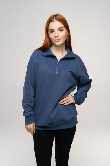 Толстовка жіноча на флісі із коміром на блискавці синього кольору, 3XL | Зображення 2