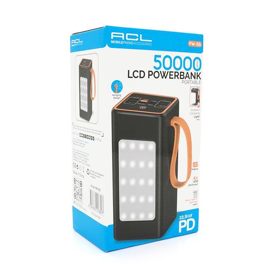 Powerbank ACL PW-55 50000mAh, PD 22.5W, 1,0 kg, Black, Blister | Зображення 3