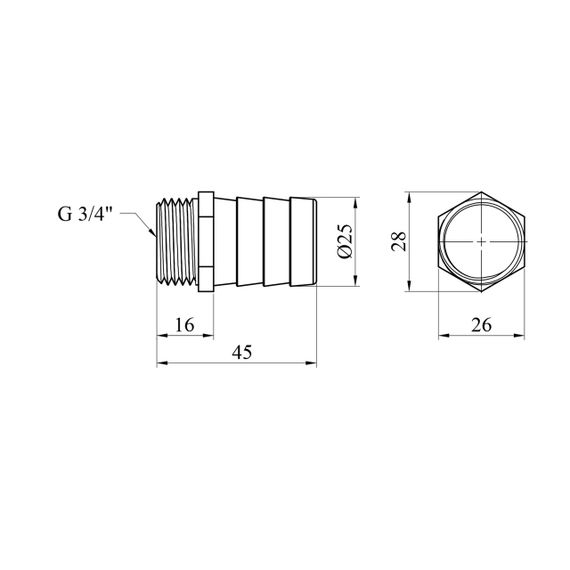 Штуцер Karro 3/4" РЗ, D=25 мм нікельований KR-821 | Зображення 1