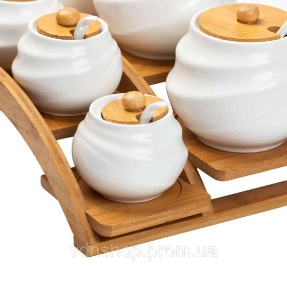 Банки для сыпучих продуктов 7 штук по 200 мл и 500 мл на бамбуковой подставке HP1231 | Зображення 5