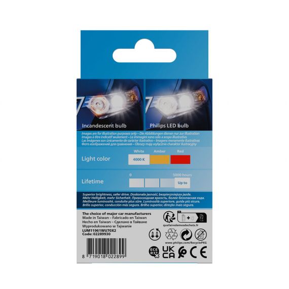 Комплект світлодіодних ламп PHILIPS 11961WU70X2 W5W (T10) LED Ultinon Pro7000 W2.1X9.5d WHITE 4000K 12V | Зображення 4