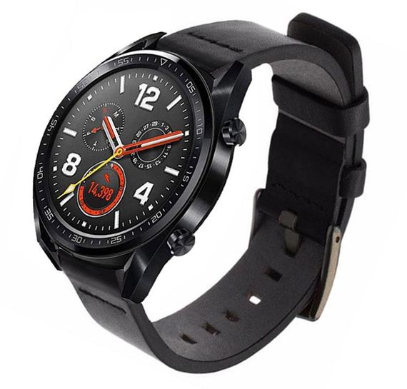 Кожаный ремешок Primo Classic для часов Huawei Watch GT 2 / GT Active 46mm - Black