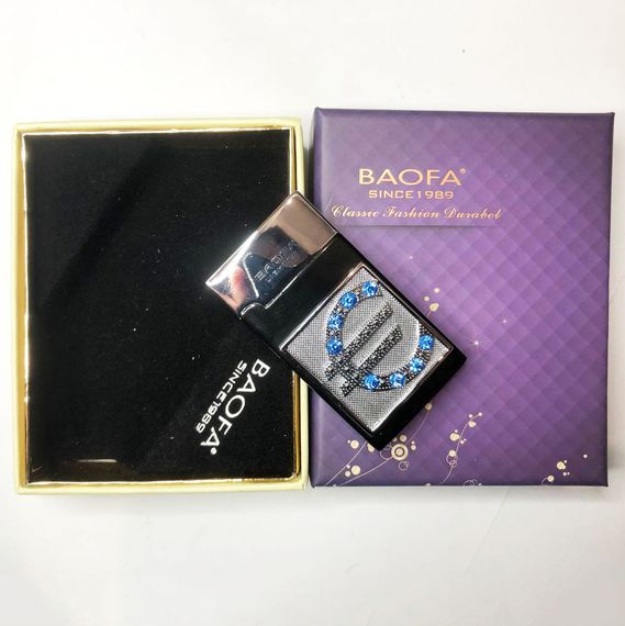 Запальничка (Турбо) подарункова BAOFA "Євро у діамантах". Колір: сірий | Зображення 9