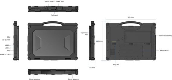 Захищений ноутбук AGN x14A 14"FHD LCD /i5-1235U/ 16G+512SSD/IP65 MIL-STD-810H Black