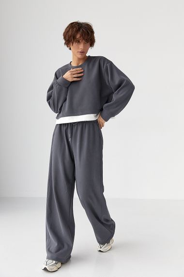 Теплий спортивний костюм з контрастним нижнім шаром - темно-сірий цвет, M/L (є розміри)