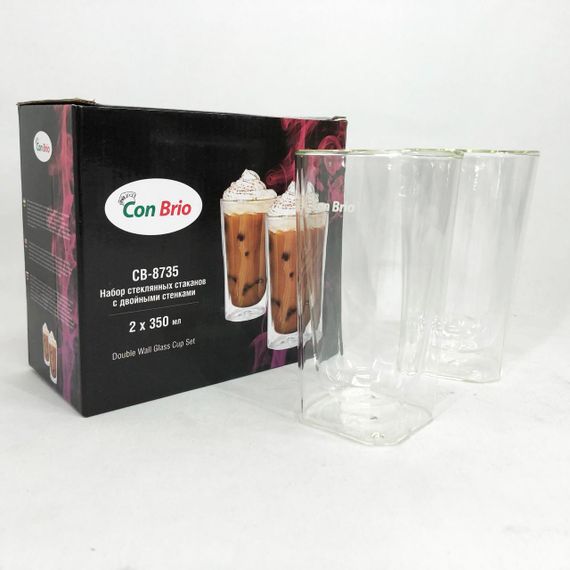 Стеклянная кофейная кружка с двойными стенками Con Brio CB-8735-2, Набор чашек с двойным стеклом FW-37 | Зображення 2