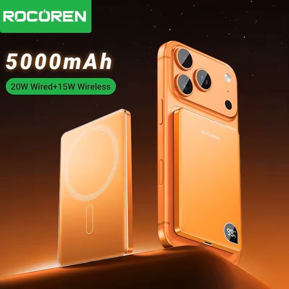 Бездротовий магнітний повербанк Rocoren Mini Magnetic Power Bank 5000mAh 20W Orange | Зображення 1