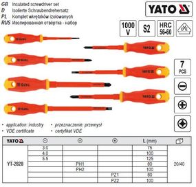 Набор отвертки YATO Польша изолированная диэлектрическая электрика 1000V 7 штук YT-2828