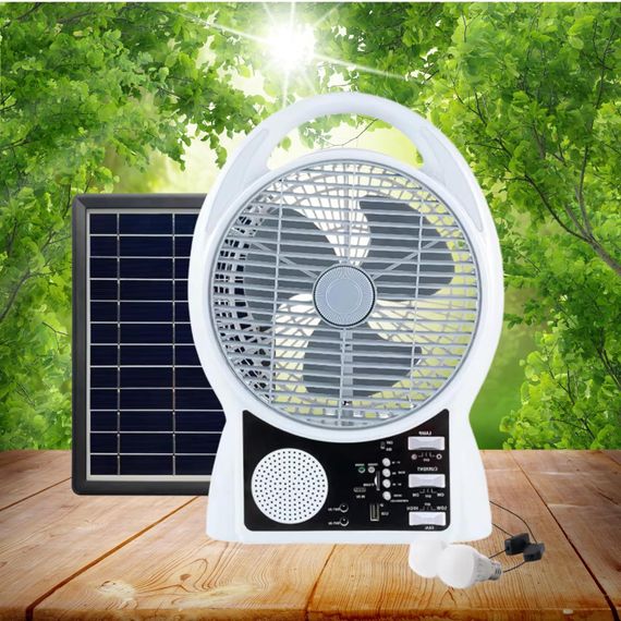 Вентилятор портативный Solar с USB, Bluetooth, MP3, FM-радио / Аккумуляторный вентилятор с LED подсветкой, 2 скорости, 6Вт 5500 мАч | Зображення 2