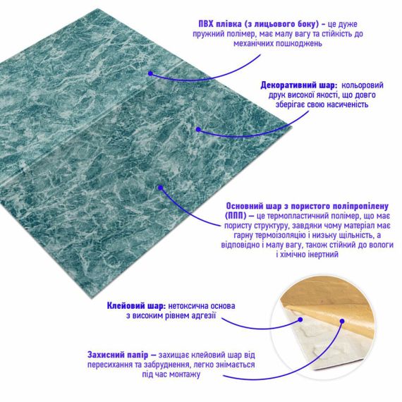 Декоративна 3D-панель самоклейка Морська мармурова плитка 700x700x4мм (362) SW-00000530 | Зображення 1