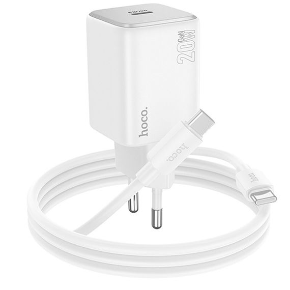 СЗУ Hoco N40 Mighty PD20W (1USB-C) + кабель Type-C to Type-C White | Зображення 1
