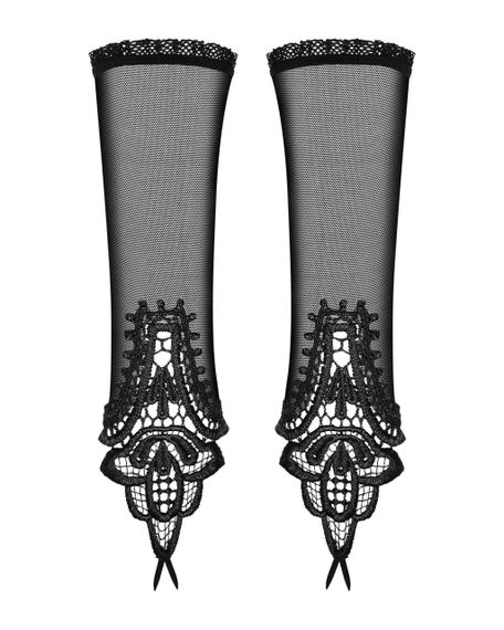 Сетчатые митенки с кружевом Obsessive Luiza mittens One size, черные sexstyle | Зображення 1