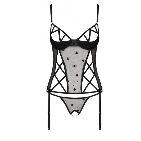 Корсет з підв'язками + стрінги Passion LOVELIA CORSET black, S/M | Зображення 4