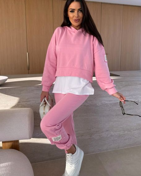 Женский спортивный прогулочный костюм штаны и худи с эффектом футболки, LI2046 цвет розовый, размер 42/44 | Зображення 3