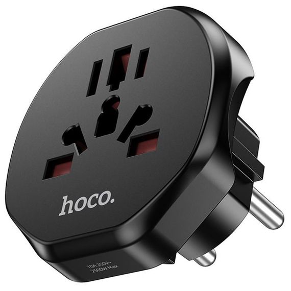 Мережевий універсальний перехідник Hoco AC6 3in1 (EU) Black | Зображення 1