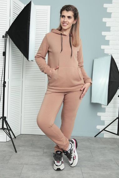 Женский теплый спортивный костюм на флисе худи и штаны, GF5701 цвет капучино, размер 54/56 | Зображення 1