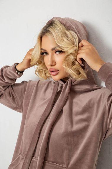 Спортивный костюм женский велюровый, цвет темно-бежевый, 241R1530-5 | Зображення 5