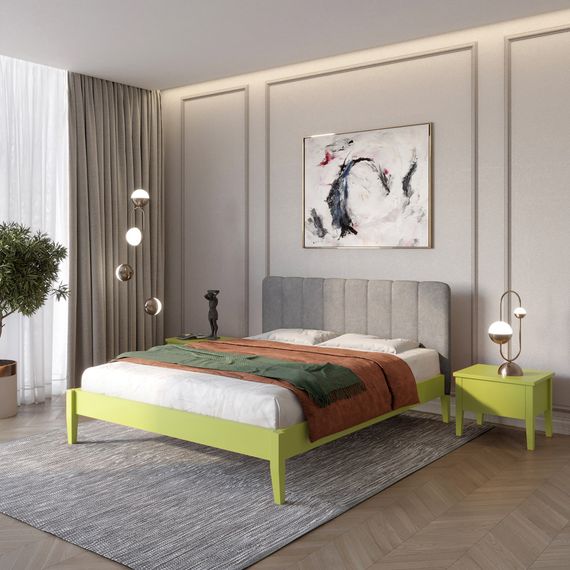 Односпальне дерев'яне ліжко Mebigrand Лондон ДК Лайм (S3050G70Y)/Аляска 93 (Сірий) Б1 70х190 см (MBG-6514)