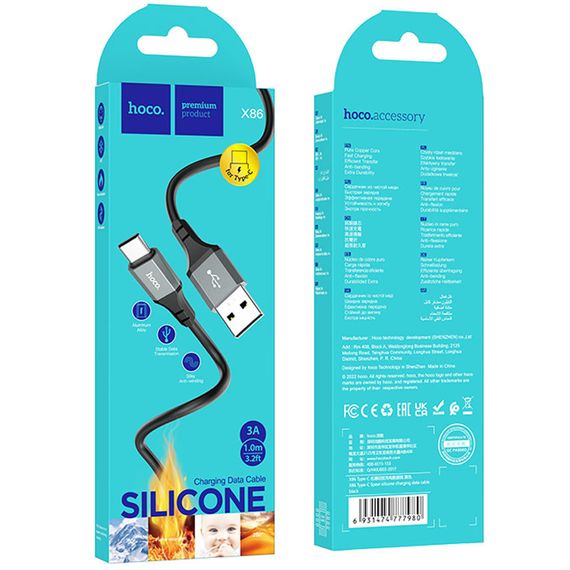 Дата кабель Hoco X86 Spear USB to Type-C (1m) Black | Зображення 3