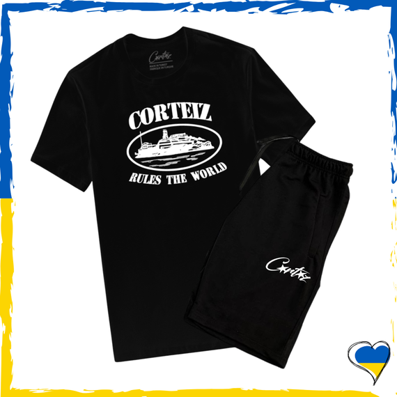Комплект шорты Corteiz и футболка Corteiz. Комплект унисекс Черный, XS