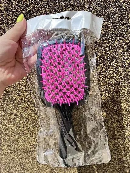 Гребінець для волосся "Super Brush". Малиновий з чорною ручкою, у пакеті | Зображення 1
