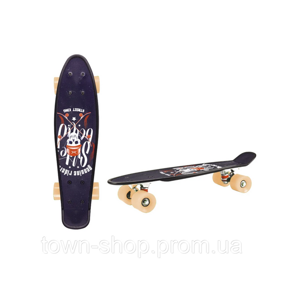 Детский скейт, пенни борд 22" SC20402 (RL7T) Skull, PU колеса, дека 56*15 cm Бежевый