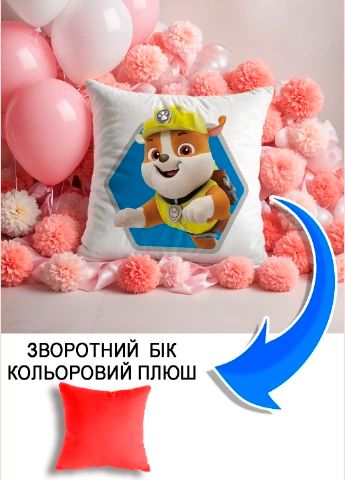 Подушка плюшева Мерч Крафт Дизайн з принтом paw patrol 2 червоний плюш квадратна 33х33 см