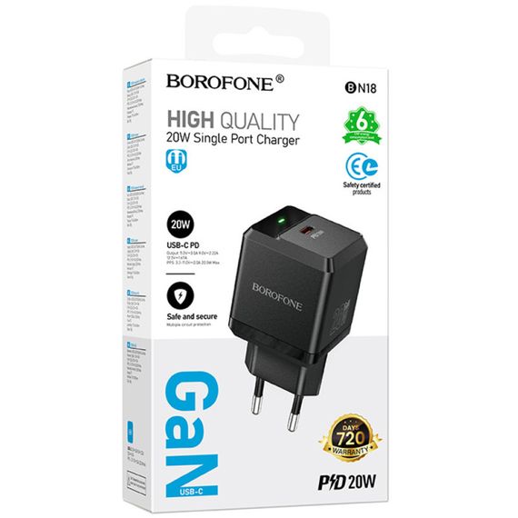 МЗП Borofone BN18 Intenso PD20W (1USB-C) Black | Зображення 1