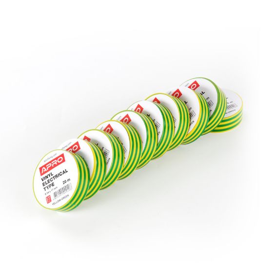Ізоляційна стрічка жовто-зелена 0.14х17мм 20 м (пачка, кратність 10 шт.) APRO ET-20YG1 | Зображення 1